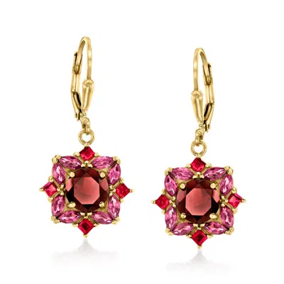 Ross-simons Garnet And Rhodolite Garnet Drop Earrings In 18kt Gold Over Sterling In Red