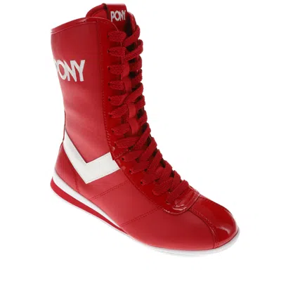 Pony Womens Ko-80 High Patent Genuine Leather Premium Lace Up Athletic Sneaker Shoe In Red