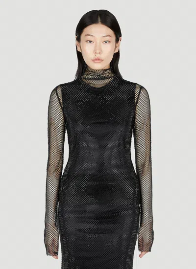 Sportmax Sheer Fishnet Long-sleeve Fitted Top With High Neck In Black