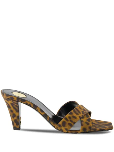 Saint Laurent Mule Jill In Gros-grain Leopard Print In Brown