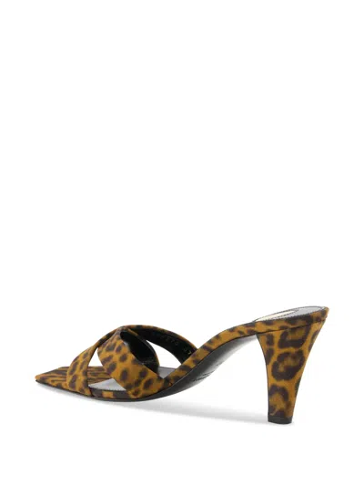 Saint Laurent Mule Jill In Gros-grain Leopard Print In Brown