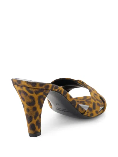Saint Laurent Mule Jill In Gros-grain Leopard Print In Brown