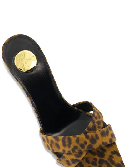 Saint Laurent Mule Jill In Gros-grain Leopard Print In Brown
