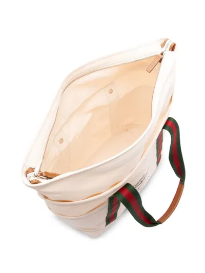 Gucci Men Canvas Shopping Bag With Web Details In White