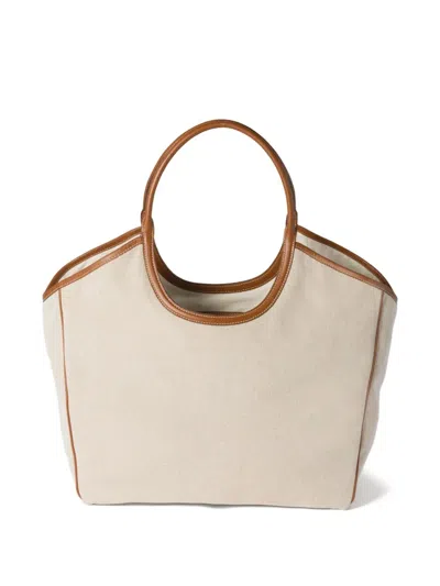 Miu Miu Large Canvas-leather Ivy Tote Bag In Neutrals