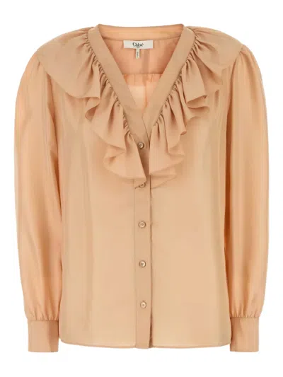 Chloé Chloe Peach Satin Shirt In Brown