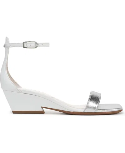 Franco Sarto Women's Sadie Open Square Toe Strappy Dress Sandals In White,silver Faux Leather
