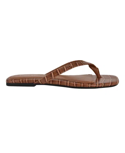 Calvin Klein Women's Stelea Flat Thong Sandals In Brown Croco