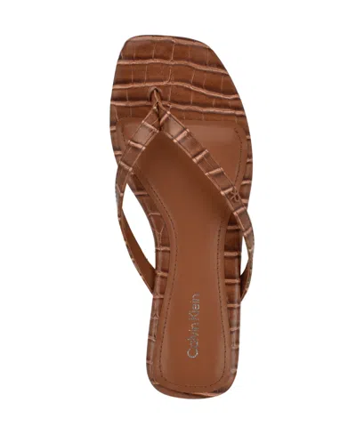 Calvin Klein Women's Stelea Flat Thong Sandals In Brown Croco