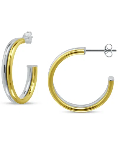 Giani Bernini Double-row Medium C-hoop Earrings In Sterling Silver & 18k Gold-plated Sterling Silver, 1", Exclusiv In Two-tone
