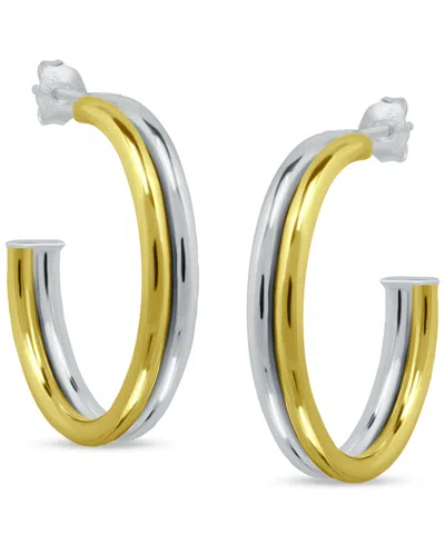 Giani Bernini Double-row Medium C-hoop Earrings In Sterling Silver & 18k Gold-plated Sterling Silver, 1", Exclusiv In Two-tone