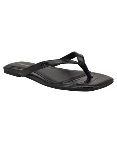 Calvin Klein Women's Stelea Flat Thong Sandals In Black Croco