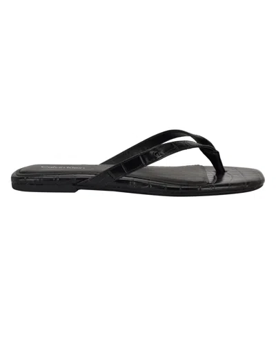 Calvin Klein Women's Stelea Flat Thong Sandals In Black Croco