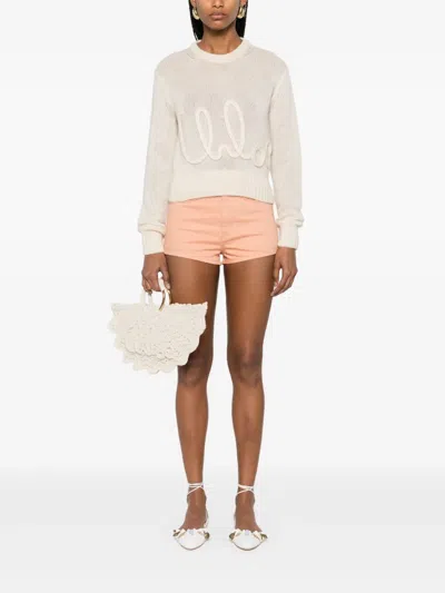 Chloé Chloe Women Salmon Denim Shorts In Orange