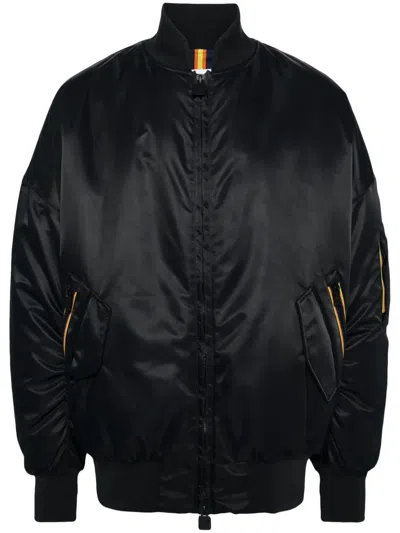 K-way Oversized Bomber Jacket With Ribbed Finish In Black