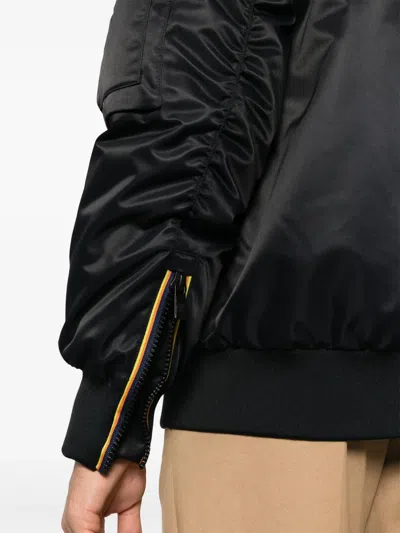 K-way Oversized Bomber Jacket With Ribbed Finish In Black
