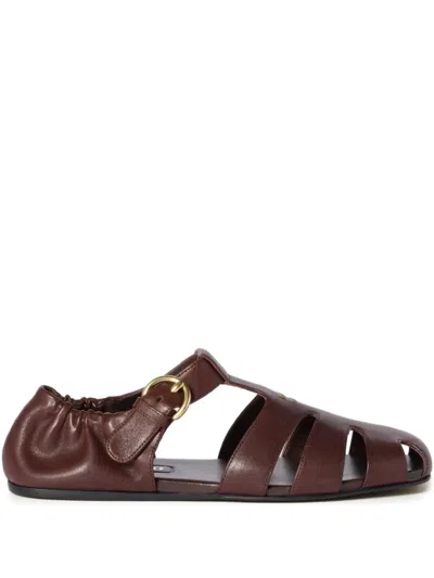 Miu Miu Refined Fisherman Sandals With Ruching And Adjustable Strap In Brown