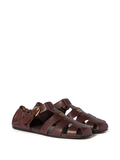 Miu Miu Refined Fisherman Sandals With Ruching And Adjustable Strap In Brown