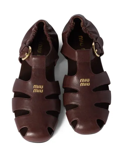 Miu Miu Refined Fisherman Sandals With Ruching And Adjustable Strap In Brown