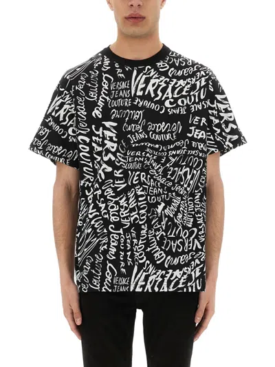 Versace Jeans Couture Logomania Print T Shirt In Black