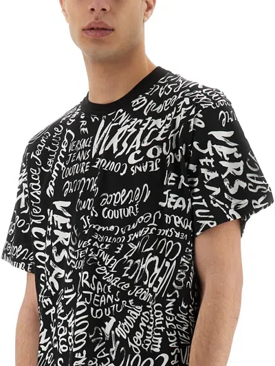 Versace Jeans Couture Logomania Print T Shirt In Black