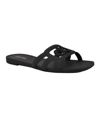 Calvin Klein Women's Yoana Logo Slip-on Jelly Flat Sandals In Black