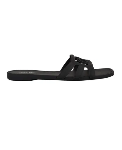Calvin Klein Women's Yoana Logo Slip-on Jelly Flat Sandals In Black
