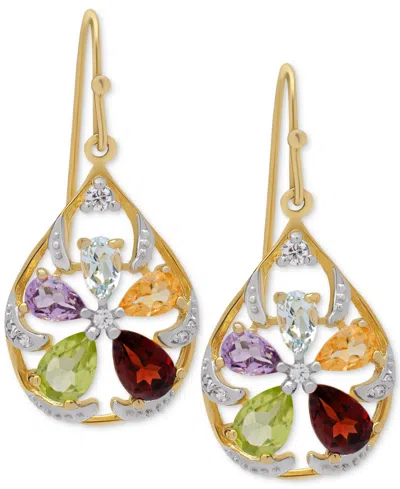 Macy's Multi-gemstone Flower Drop Earrings (3 Ct. T.w.) In 14k Gold-plated Sterling Silver In Gold