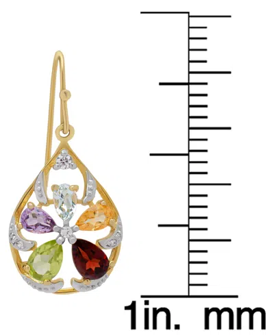 Macy's Multi-gemstone Flower Drop Earrings (3 Ct. T.w.) In 14k Gold-plated Sterling Silver In Gold