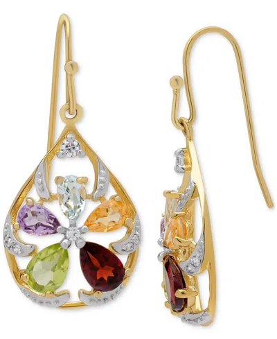 Macy's Multi-gemstone Flower Drop Earrings (3 Ct. T.w.) In 14k Gold-plated Sterling Silver In Gold