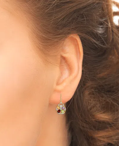 Macy's Multi-gemstone Flower Drop Earrings (3 Ct. T.w.) In 14k Gold-plated Sterling Silver In Gold