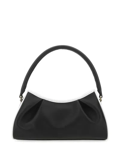 Elleme Two-tone Leather Dimple Moon Shoulder Bag In Black