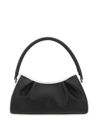 Elleme Two-tone Leather Dimple Moon Shoulder Bag In Black