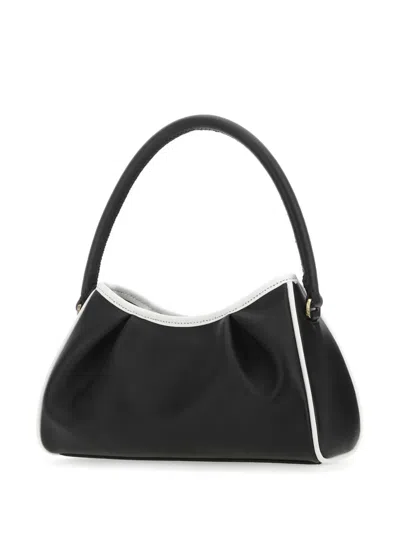 Elleme Two-tone Leather Dimple Moon Shoulder Bag In Black