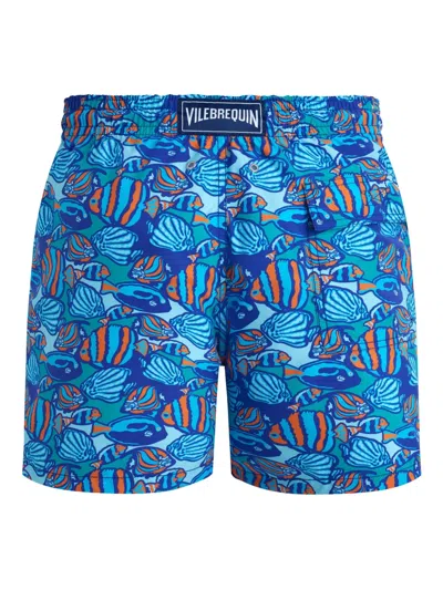 Vilebrequin Fishy Vibes Swim Shorts With Fish Pattern In Blue