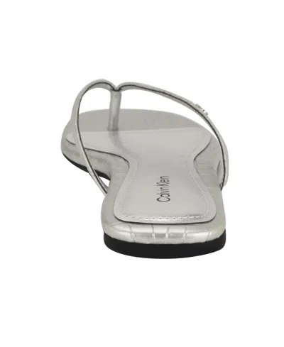 Calvin Klein Women's Stelea Flat Thong Sandals In Silver Croco