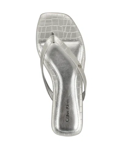 Calvin Klein Women's Stelea Flat Thong Sandals In Silver Croco