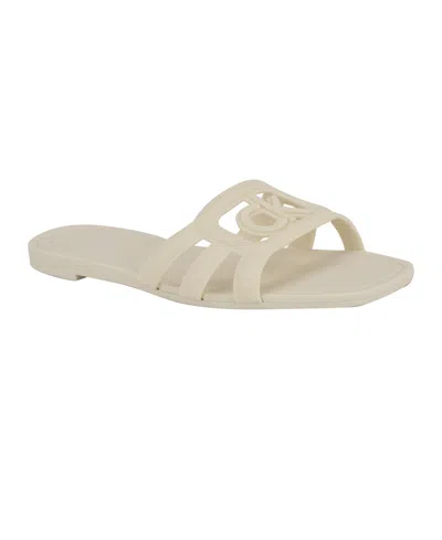 Calvin Klein Women's Yoana Logo Slip-on Jelly Flat Sandals In Ivory