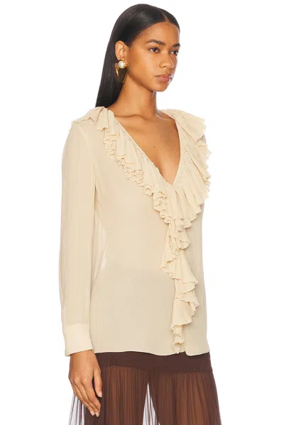 Saint Laurent Beige Ruffled Blouse In Silk In Gold
