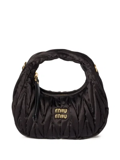 Miu Miu Wander Mini Hobo Bag In Quilted Nappa In Black