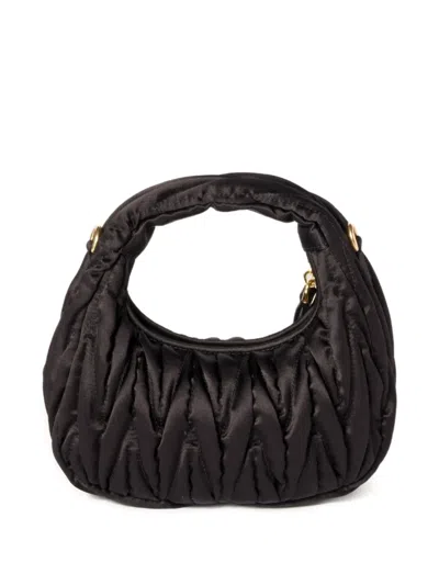 Miu Miu Wander Mini Hobo Bag In Quilted Nappa In Black
