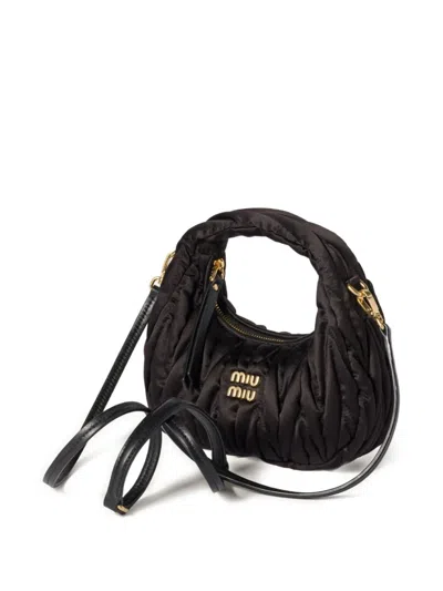 Miu Miu Wander Mini Hobo Bag In Quilted Nappa In Black
