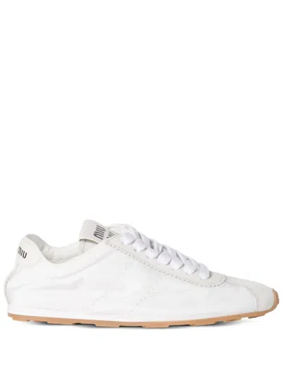 Miu Miu Plume Technical Fabric And Suede Sneakers In White