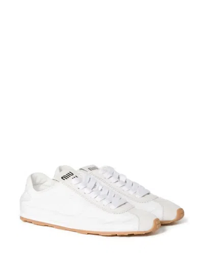 Miu Miu Plume Technical Fabric And Suede Sneakers In White