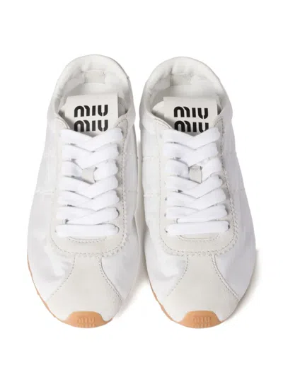 Miu Miu Plume Technical Fabric And Suede Sneakers In White