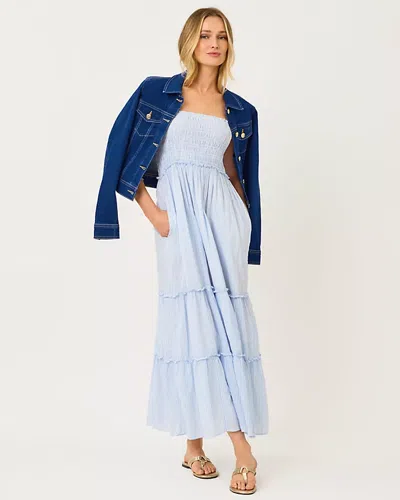 Lilly Pulitzer Hadly Smocked Maxi Dress In Jacaranda Blue Ltwt Oxford Stripe