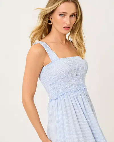 Lilly Pulitzer Hadly Smocked Maxi Dress In Jacaranda Blue Ltwt Oxford Stripe