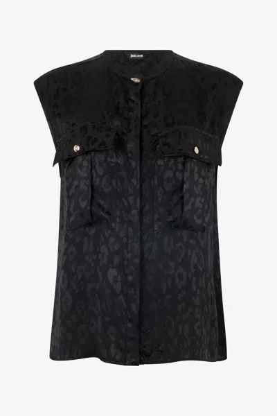 Roberto Cavalli Sleeveless Top With Jaguar Skin Pattern In Black