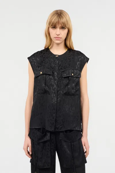 Roberto Cavalli Sleeveless Top With Jaguar Skin Pattern In Black