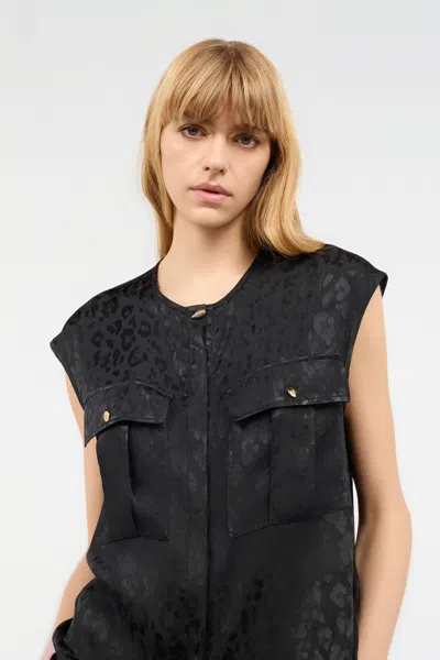 Roberto Cavalli Sleeveless Top With Jaguar Skin Pattern In Black